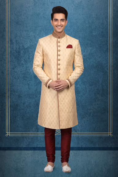 Traditional Jacquard/Brocade Sherwani with Embellishments — view 1 of 3
