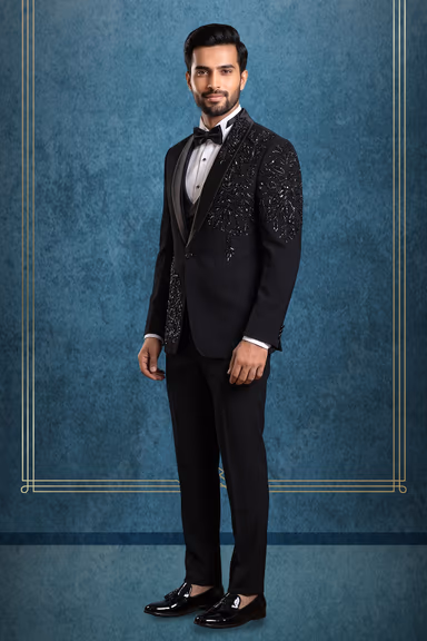 Black Handworked Party Tuxedo With Black Handworked Details On Left Side — view 3 of 3