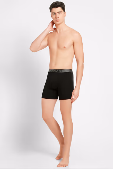 Men's Super Combed Cotton Rib Solid Boxer Brief with Ultra soft Waistband - Black — view 4 of 6
