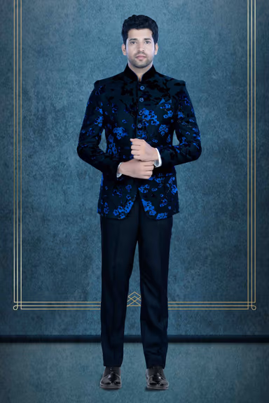 Blue And Black Jodhpuri Using Jaquard Embossed — view 1 of 6