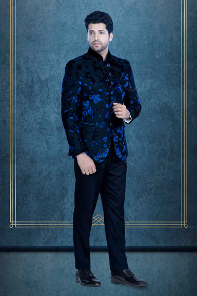 Blue And Black Jodhpuri Using Jaquard Embossed — view 2 of 6