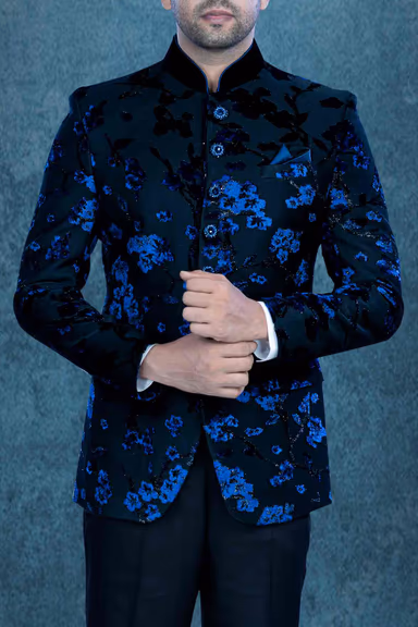 Blue And Black Jodhpuri Using Jaquard Embossed — view 3 of 6