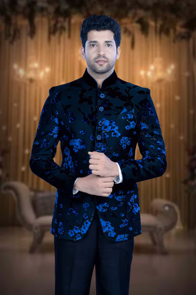 Blue And Black Jodhpuri Using Jaquard Embossed — view 6 of 6