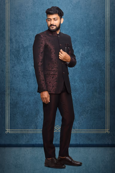 Brown and Black Exquisite Minimalist Jaquard Printed Classic Jodhpuri — view 2 of 5
