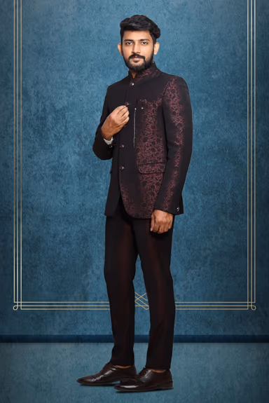 Brown and Black Exquisite Minimalist Jaquard Printed Classic Jodhpuri — view 3 of 5