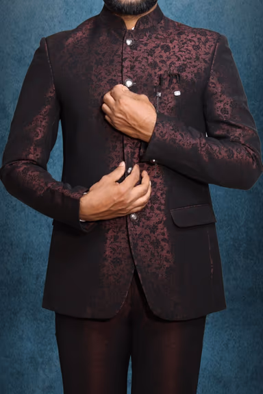 Brown and Black Exquisite Minimalist Jaquard Printed Classic Jodhpuri — view 4 of 5