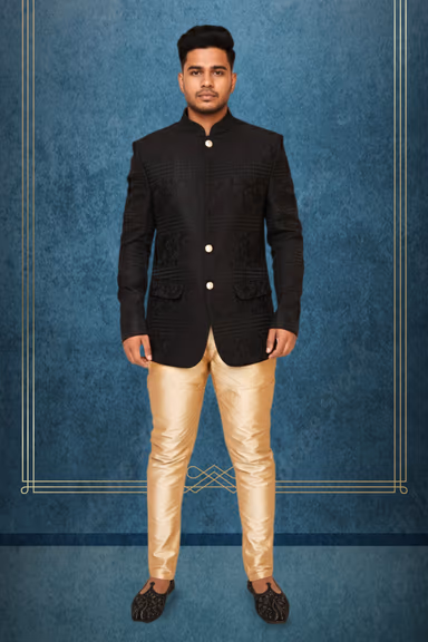 Black Chinese collar jodhpuri — view 1 of 3