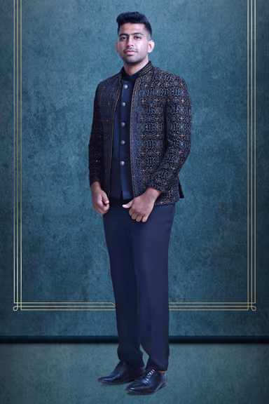 Black Elegant Jodhpuri With Contrast Threadwork Embroidery Details — view 2 of 5