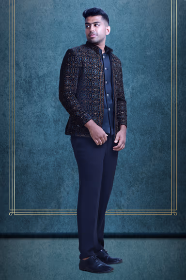 Black Elegant Jodhpuri With Contrast Threadwork Embroidery Details — view 3 of 5