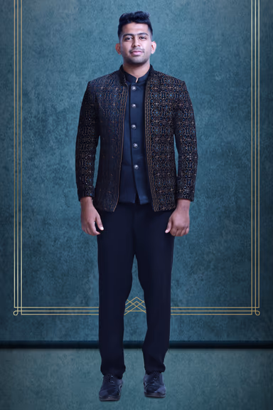 Black Elegant Jodhpuri With Contrast Threadwork Embroidery Details — view 1 of 5
