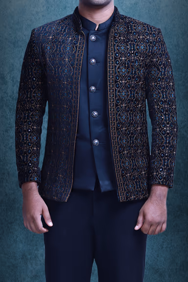Black Elegant Jodhpuri With Contrast Threadwork Embroidery Details — view 4 of 5