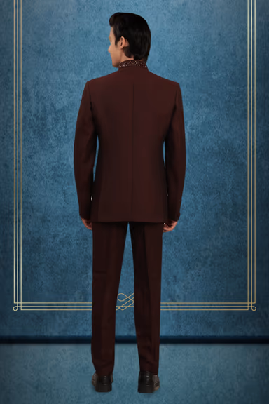 Dark Maroon Party Jodhpuri With Handworked Details On Shoulder — view 3 of 3