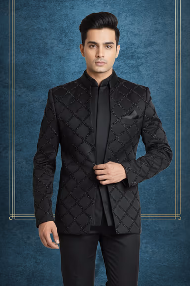 Black Elegant Grooms Jodhpuri With Cross Threadwork Details — view 2 of 2