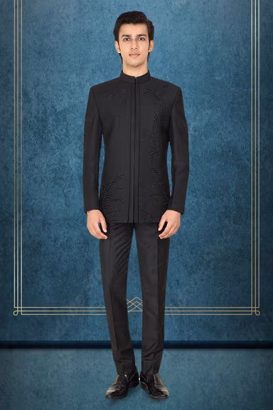 Black Jacket Jodhpuri With Threadwork Details — view 1 of 3