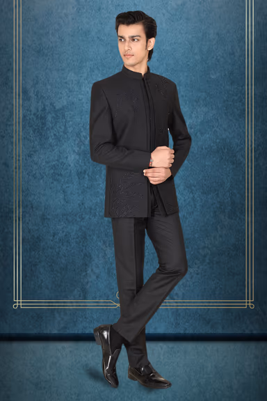 Black Jacket Jodhpuri With Threadwork Details — view 2 of 3
