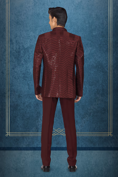 Maroon Jacket Jodhpuri With Threadwork Details — view 1 of 3