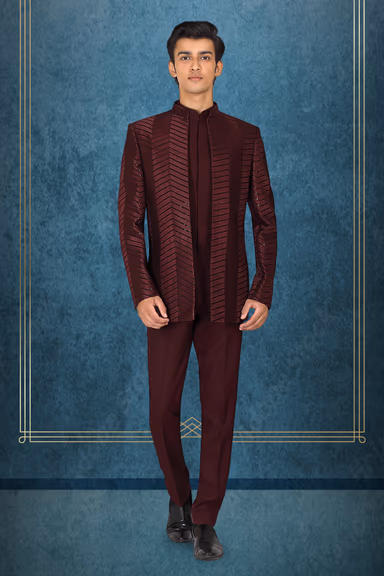 Maroon Jacket Jodhpuri With Threadwork Details — view 3 of 3