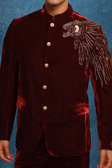 Maroon Velvet Grooms Jodhpuri — view 3 of 3