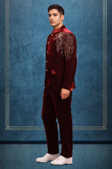 Maroon Velvet Grooms Jodhpuri — view 2 of 3