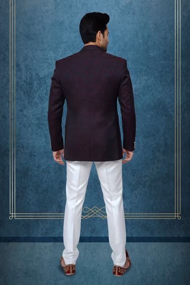 Men Deep Wine Textured Bandhgala Sherwani Jacket with Antique Gold Buttons — view 4 of 4