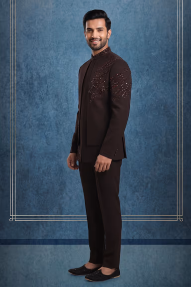 Men’s Deep Purple Indo-Western Jodhpuri Suit with Hand-Embellished Bead & Sequin Detailing — view 3 of 3