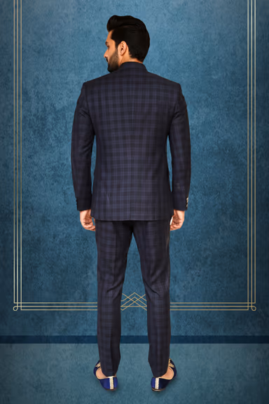 Modern Plaid Jodhpuri Suit with Mandarin Collar — view 3 of 3