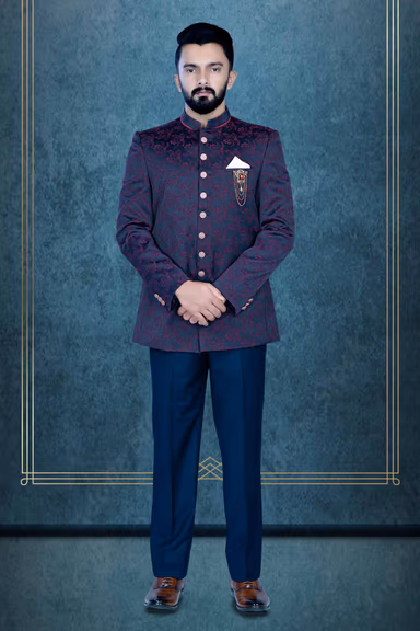 Purple -Blue Combo Jodhpuri Suit In Na Using Imported Synthetic Fabric — view 1 of 6