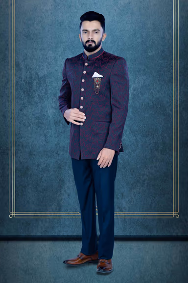 Purple -Blue Combo Jodhpuri Suit In Na Using Imported Synthetic Fabric — view 3 of 6