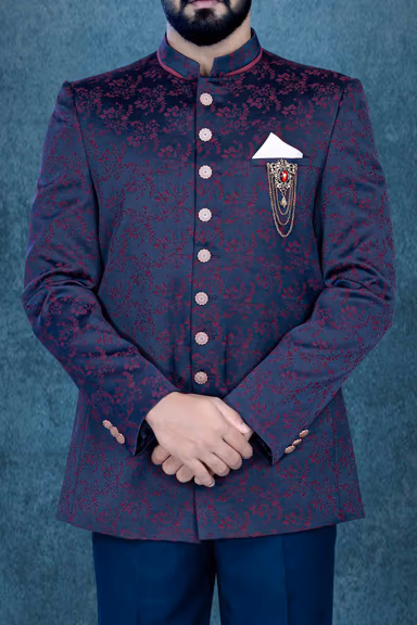 Purple -Blue Combo Jodhpuri Suit In Na Using Imported Synthetic Fabric — view 4 of 6