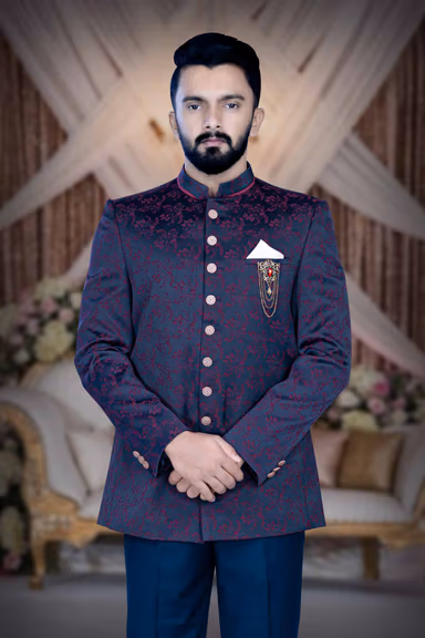 Purple -Blue Combo Jodhpuri Suit In Na Using Imported Synthetic Fabric — view 2 of 6