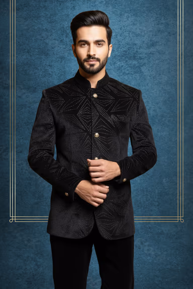 Ravishing Black Jodhpuri With Self Print Texture details — view 2 of 2