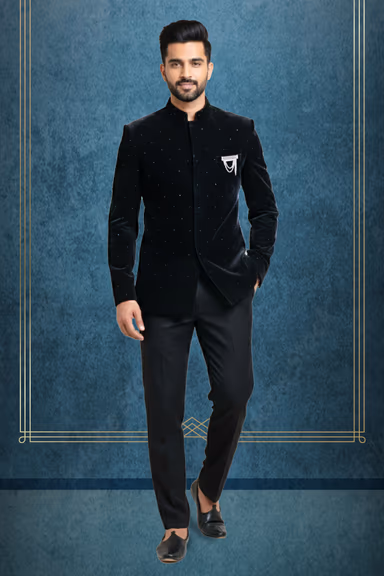 Elegant Black Jodhpuri With Uniform Minimal Polka Embellishments — view 1 of 2