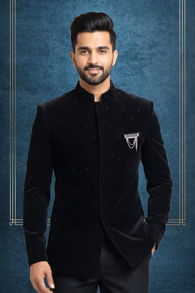 Elegant Black Jodhpuri With Uniform Minimal Polka Embellishments — view 2 of 2