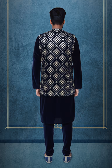 Kurta jacket set in velevet with a sequenced work — view 5 of 5