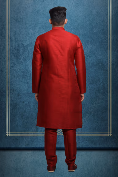 Maroon Kurta Pyjama in Blended Fabric — view 5 of 6