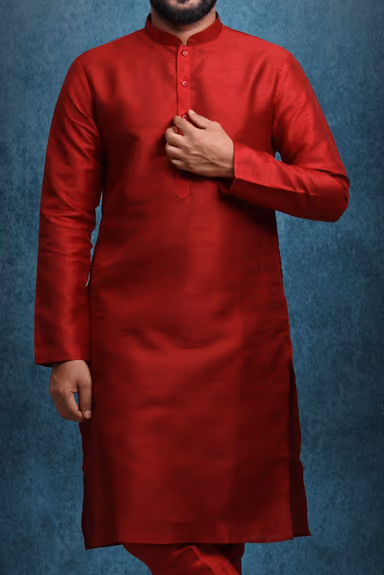 Maroon Kurta Pyjama in Blended Fabric — view 3 of 6