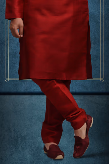 Maroon Kurta Pyjama in Blended Fabric — view 4 of 6