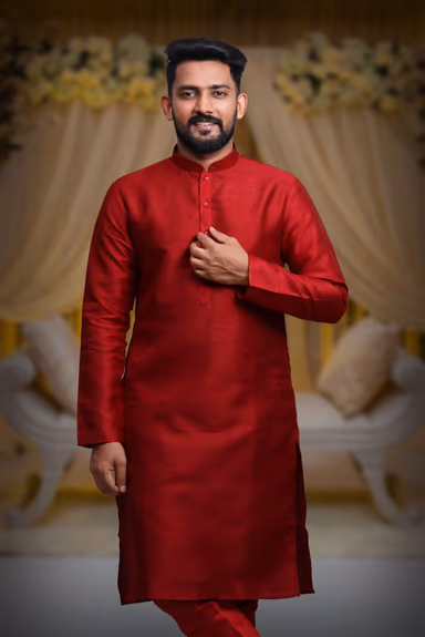 Maroon Kurta Pyjama in Blended Fabric — view 6 of 6