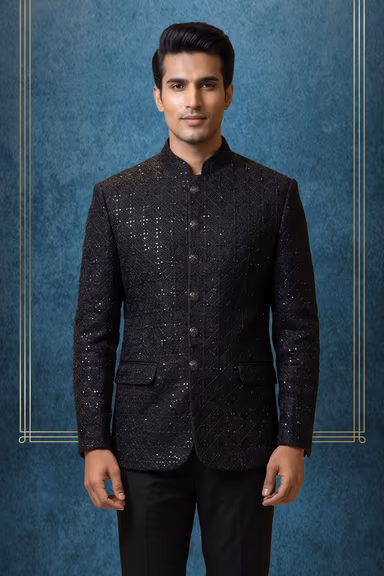 Black Laknavi Bandhgala Jacket With Detailed Embellished Buttons — view 2 of 2