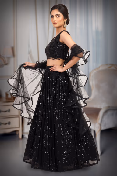 Black Heavy Beads Worked Bridal Lehenga — view 3 of 3