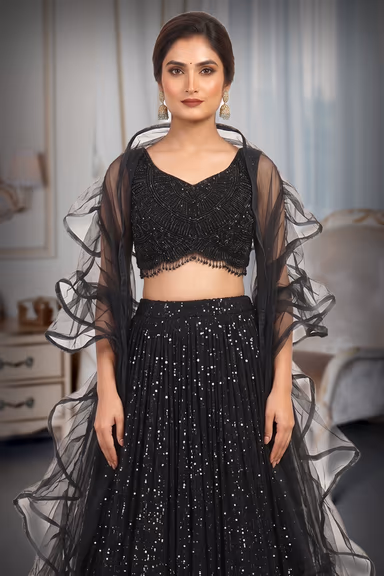 Black Heavy Beads Worked Bridal Lehenga — view 1 of 3