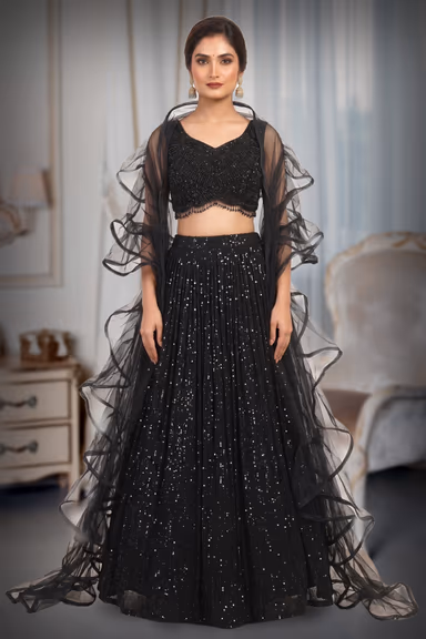 Black Heavy Beads Worked Bridal Lehenga — view 2 of 3