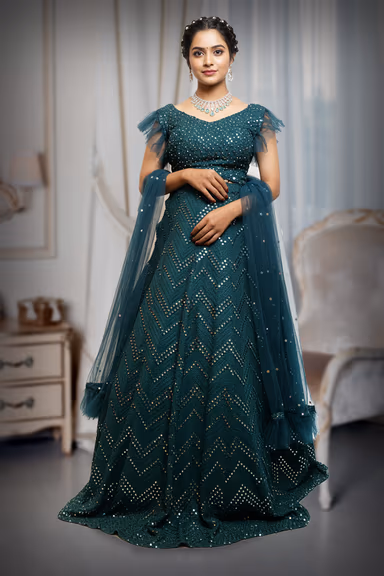 Chevron Pattern Gown with Stone Embellishments — view 2 of 2