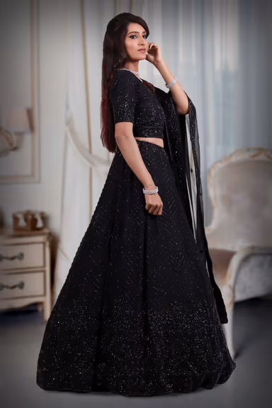 Black cutbead work lehenga — view 4 of 5
