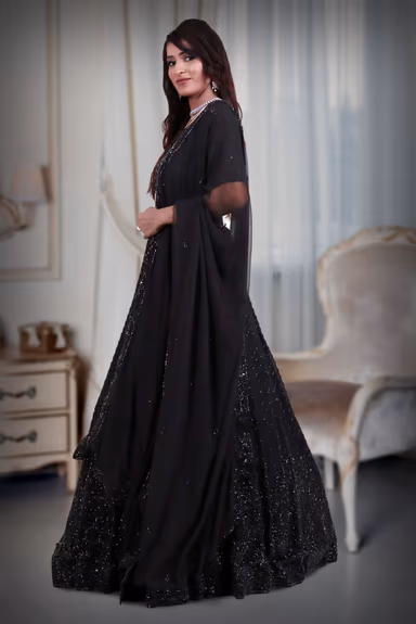 Black cutbead work lehenga — view 3 of 5