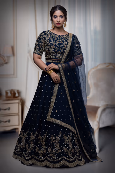 Dark Blue Cut Work Lehenga — view 2 of 6