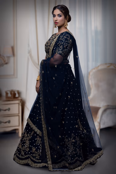 Dark Blue Cut Work Lehenga — view 6 of 6