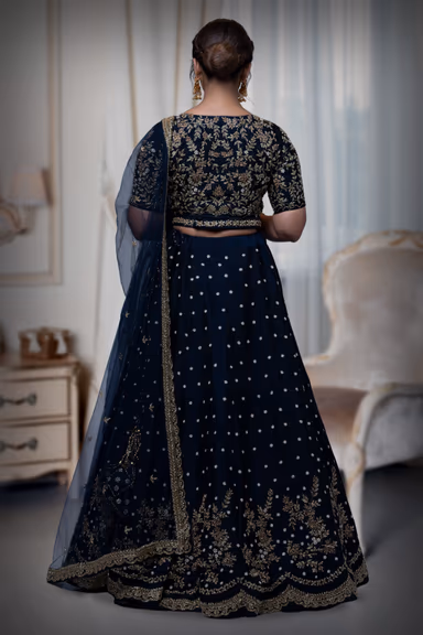 Dark Blue Cut Work Lehenga — view 5 of 6