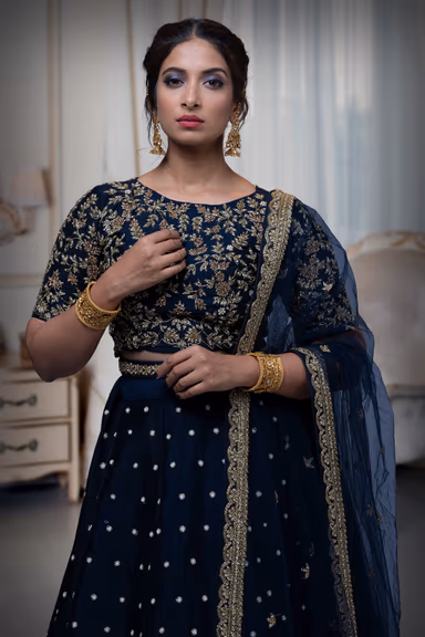 Dark Blue Cut Work Lehenga — view 1 of 6