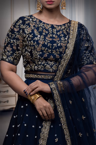 Dark Blue Cut Work Lehenga — view 4 of 6